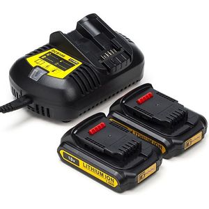 Startset: 2x DeWalt DCB183 XR Li-ion accu's + lader (18 V, 1.5 Ah, 123accu huismerk)