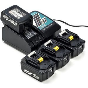 Startset: 4x Makita BL1830B / 18V LXT accu's + lader (18 V, 3.0 Ah, 123accu huismerk)