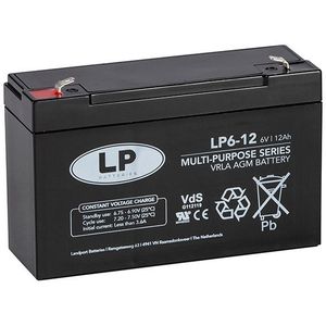Landport LP6-12 VRLA AGM Loodaccu (6V, 12 Ah, T1 terminal)