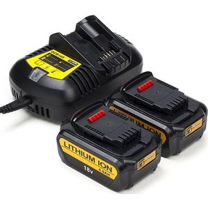 Startset: 2x DeWalt DCB182 XR Li-ion accu's + lader (18 V, 4.0 Ah, 123accu huismerk)
