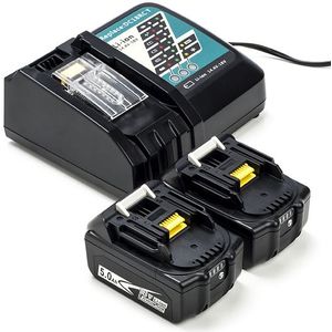 Startset: 2x Makita BL1850B / 18V LXT accu's + lader (18 V, 5.0 Ah, 123accu huismerk)