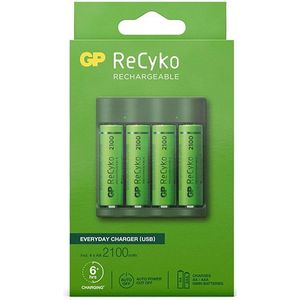 GP ReCyko Batterijlader - (USB) B421 4-slot incl. 4 x AA 2100 mAh - Oplaadbare batterijen - Batterij oplader