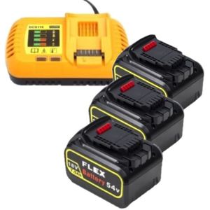 Starterset: 3x DeWalt DCB546-XJ / XR FlexVolt accu's + lader (18V / 54V, 7.5 Ah, 123accu huismerk)
