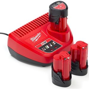 NRG Pack: 3x Milwaukee M12 B2 / 4932430064 accu's + lader (12 V, 2.0 Ah, origineel)
