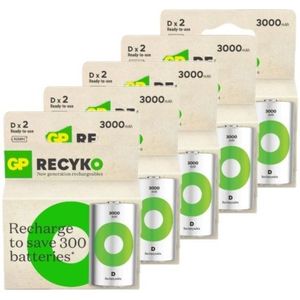 GP ReCyko Oplaadbare D / HR20 Ni-Mh Batterijen (10 stuks, 3000 mAh)