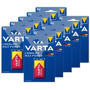 Varta Longlife Max Power 9V / 6LR61 / E-Block Alkaline Batterij 10 stuks
