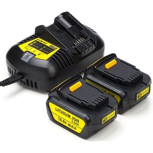 Startset: 2x DeWalt DCB140 XR Li-ion accu's + lader (14.4 V, 3.0 Ah, 123accu huismerk)