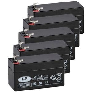 5 Stuks: Landport LP12-1.2 VRLA AGM Loodaccu's (12V, 1.2 Ah, T1 terminal)