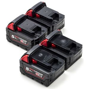 4-pack Milwaukee M18 B5 / 4932430483 accu's (18 V, 5.0 Ah, origineel)