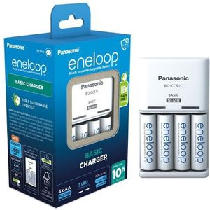 Panasonic Eneloop Oplaadbare AA / HR06 Batterijen + Basic Charger (4 stuks, 2000 mAh)