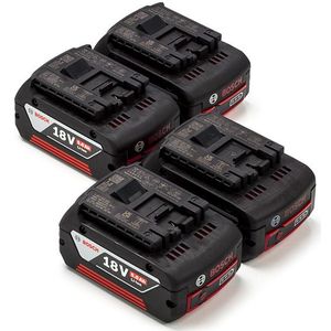 Starterset: 4x Bosch GBA 18V / 1600A002U5 accu's (18 V, 5.0 Ah, origineel)