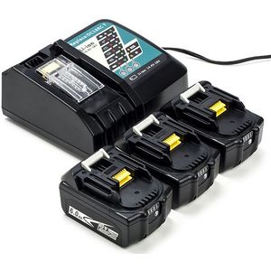 Startset: 3x Makita BL1860B / 18V LXT accu's + lader (18 V, 6.0 Ah, 123accu huismerk)