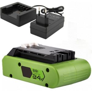 Starterkit: GreenWorks G24B2 / 24V Max accu + lader (24 V, 2.0 Ah, 123accu huismerk)
