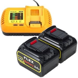 Starterset: 2x DeWalt DCB546-XJ / XR FlexVolt accu's + lader (18V / 54V, 6.0Ah, 123accu huismerk)
