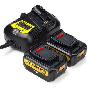 Startset: 2x DeWalt DCB184 XR Li-ion accu's + lader (18 V, 5.0 Ah, 123accu huismerk)
