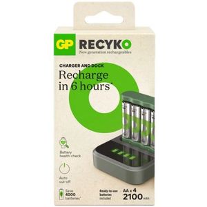 GP Dock Basislader + GP ReCyko Oplaadbare AA / HR6 Ni-Mh Batterijen (4 stuks, 2100 mAh)