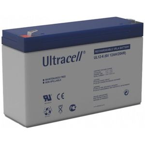 Ultracell UL12-6 VRLA AGM Loodaccu (6V, 12 Ah, T1 terminal)