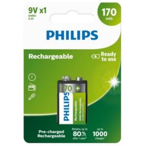 Philips Oplaadbare 9V / E-block / 6HR61 Ni-Mh Batterij (5 stuks, 170 mAh)