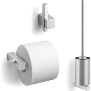 ZACK Carvo Toilet accesoires set 3-in-1 rond geborsteld RVS