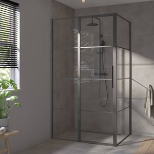 Saqu Dasil industriële douchecabine met draaideur incl. antikalk 120x90x210cm mat zwart