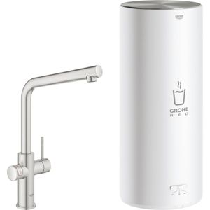 Grohe Red 3-in-1 kokend water kraan met L-uitloop en combi boiler supersteel