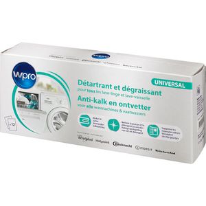 Wpro 3-in-1 Ontkalker / Ontvetter voor wasmachine en vaatwasser - 12 zakjes DES131 / C00424826