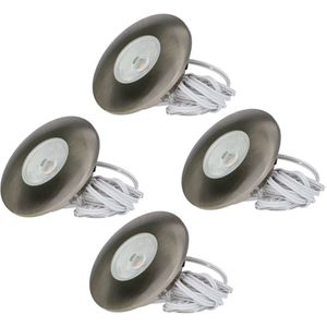 Set van 4 LED meubel inbouwspots Pavo RVS 3 Watt 2700K 300lm Ultra dun 12 mm