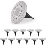 Ellis 12x Solar grondspots - 8 LEDs - 3000K warmwit licht - IP65 waterdicht - Incl. schemerschakelaar - RVS