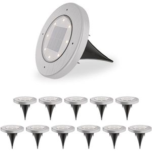 Ellis 12x Solar grondspots - 8 LEDs - 3000K warmwit licht - IP65 waterdicht - Incl. schemerschakelaar - RVS