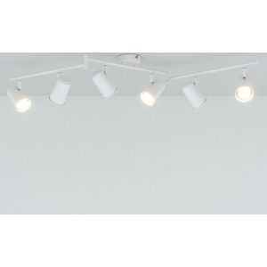 Riga LED Plafondlamp 6 spots Wit - Draaibaar en Dimbaar - 6 lichts  - GU10 4000K neutraal wit - Plafondspot woonkamer en gang - Opbouw spots verlichting