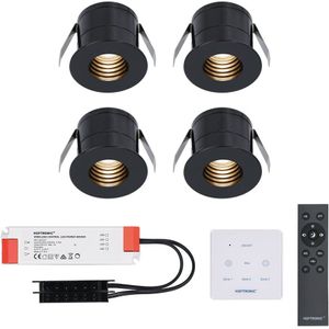 4x Betty zwarte LED Inbouwspots complete set met muurdimmer - 12V - 3 Watt - Veranda verlichting - voor buiten - 2700K warm wit