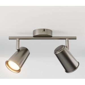 Riga LED Plafondlamp 2 spots RVS - Draaibaar en Dimbaar - 2 lichts Dubbel - GU10 fitting - Plafondspot woonkamer en gang - Opbouwspot verlichting