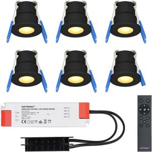 Milano - 6x inbouwspots veranda – Dimbaar LED - Complete set met afstandsbediening – Plug & Play - 12 Volt 3 watt - 2700K 200 lumen - IP65 waterdicht - Zwart