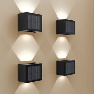 Set van 4 Louis - Solar LED Wandlamp - Kubus -  Up&Downlight - CCT warm wit-koud wit -  Zwart- IP65 waterdicht - 4 LEDs - tuinverlichting - buitenlamp