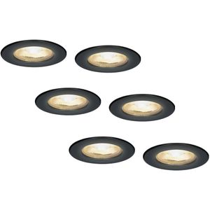 6x Nola Dimbare LED Inbouwspots - Zwart - 5 Watt - 2700K Warm Licht - IP65 Voor Binnen en Buiten