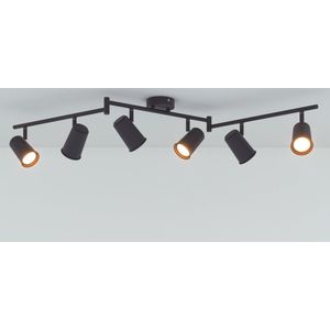 Riga LED Plafondlamp 6 spots Zwart - Draaibaar en Dimbaar - 6 lichts - GU10 2700K warm wit - Plafondspot woonkamer en gang - Opbouw spots verlichting