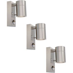 3x Mason wandlamp - 6000K daglicht wit - Bewegingsmelder en schemerschakelaar - RVS - IP44 spatwaterdicht - Spotlight voor binnen en buiten - RVS