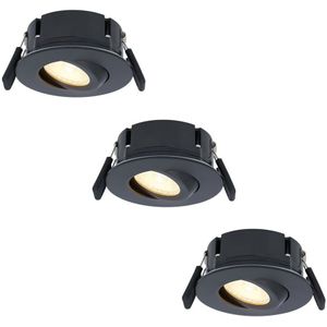 Set van 3 Napels LED inbouwspots extra plat - 8W 570lm - 2700K warm wit - Dimbaar - Rond - 360° Kantelbaar - IP65 waterdicht - Zwart