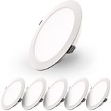 Set van 6 Georgia LED platte Inbouwspots wit - inbouwdiepte 25mm – 12W 1160lm - Rond - 6500K Daglicht Wit - Ø170 mm - IP20 voor binnen