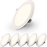 Set van 6 Georgia LED platte Inbouwspots wit - inbouwdiepte 25mm - 12W 1160lm - Rond - 2700K warm Wit - Ø170 mm - IP20 voor binnen