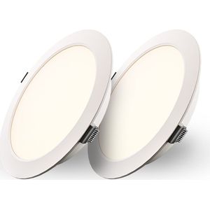 Set van 2 Georgia LED platte Inbouwspots wit - inbouwdiepte 25mm - 9W 820lm - Rond - 2700K warm Wit - Ø145 mm - IP20 voor binnen