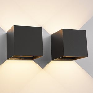 2-pack - Kansas wandlamp op batterijen - Zwart  - IP44 Binnen & buiten - 3000K warmwit licht - Up & Down - USB oplaadbare wandlamp - grote accu - Incl. Bewegingssensor