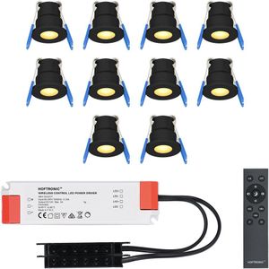 Milano - 10x inbouwspots veranda – Dimbaar LED - Complete set met afstandsbediening – Plug & Play - 12 Volt 3 watt - 2700K 200 lumen - IP65 waterdicht - Zwart