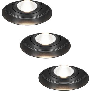 3x Lugo LED - Trimless Spots - Inbouwspot Zwart - Dimbaar - 5 Watt 450 Lumen - 2700K Warm Wit Licht - Kantelbaar - IP65 - Voor Binnen & Buiten