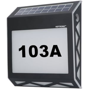 Numa - Solar verlicht huisnummer met 8 LED's - Solar huisnummer verlichting - met schemerschakelaar - 3000K warm wit - Zwart - IP65 waterdicht