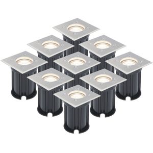 9x Dimbare LED grondspot - Vierkant - RVS - 4000K neutraal wit - 5 Watt - IP65 straal waterdicht - 3 jaar garantie