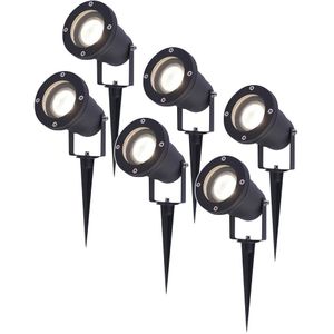 Set van 6 LED Prikspots - 4000K Neutraal wit - Kantelbaar - IP44 Vochtbestendig - Aluminium - Tuinspot - Geschikt voor in de tuin - Zwart - 3 jaar garantie