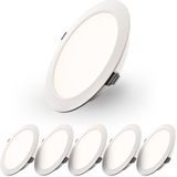 Set van 6 Georgia LED platte Inbouwspots wit - inbouwdiepte 25mm - 18W 1820lm - Rond - 4000K Neutraal Wit - Ø220 mm - IP20 voor binnen