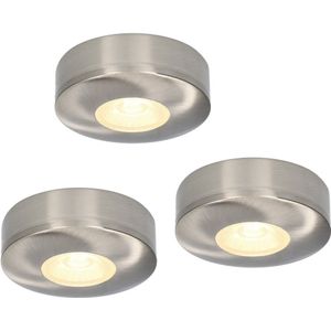 Set van 3 LED Opbouwspots Pavo RVS 3 Watt 2700K 260lm Ultra dun 23 mm