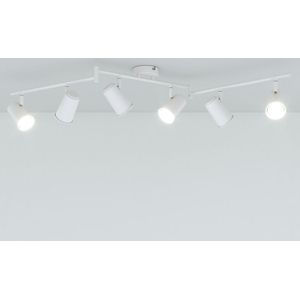 Riga LED Plafondlamp 6 spots Wit - Draaibaar en Dimbaar - 6 lichts - GU10 6000K daglicht wit - Plafondspot woonkamer en gang - Opbouw spots verlichting